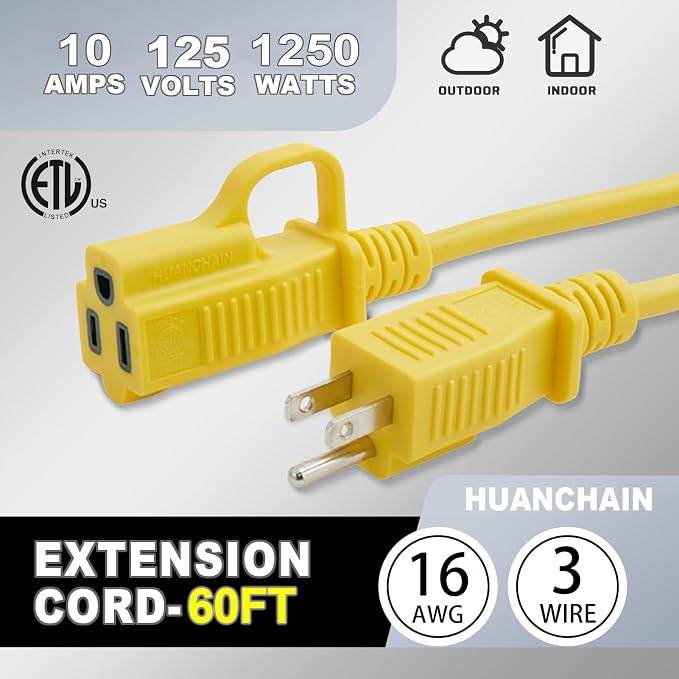 HUANCHAIN Outdoor Extension Cord 60 Foot Waterproof, 16/3 Gauge Flexible - Image 7