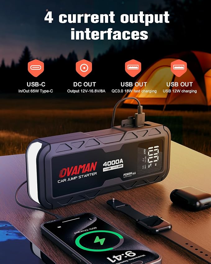 H5 Jump Starter, Portable 4000A Peak Car Battery Jump Starter 12V Jump Box Auto - Image 4