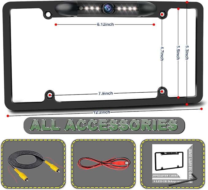 JPP License Plate Backup HD Camera, Rear View Camera 170° Viewing Angle - Image 7