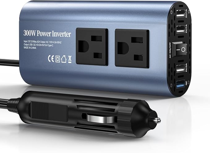 300W Car Power Inverter, DC 12V to 110V AC Car Plug Adapter Outlet by TAGEEBLU