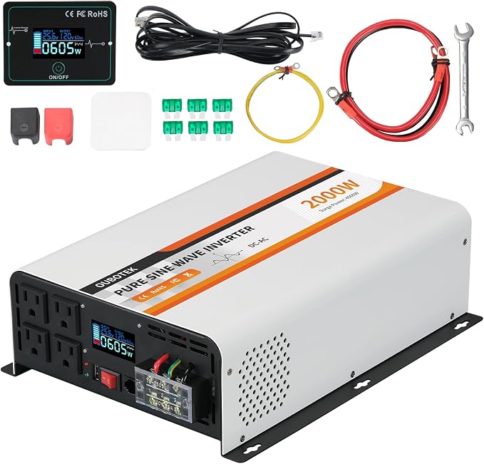 2000W Pure Sine Wave Inverter 24V DC to 120V AC Converter by OUBOTEK