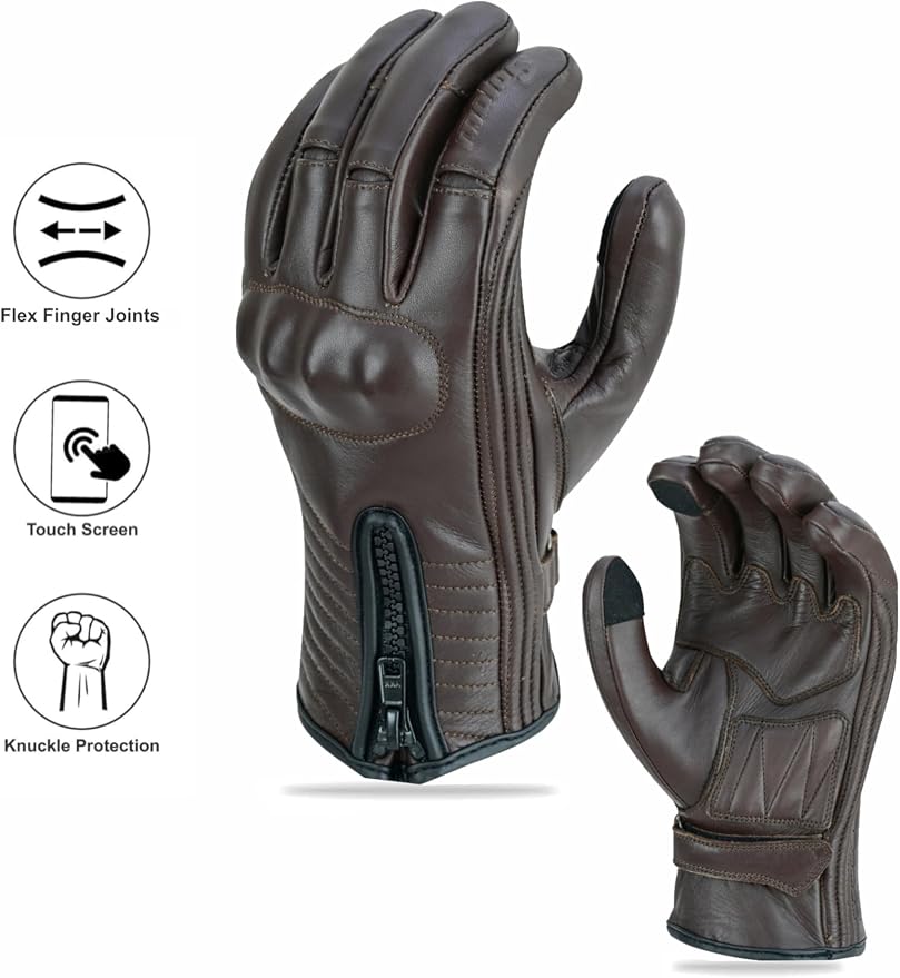 Full Finger Leather Motorcycle Gloves - Image 3