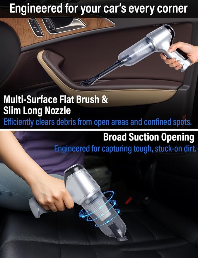 EcoNour Cordless Handheld Car Vacuum Cleaner | 120W Power, Dual Battery & - Image 5