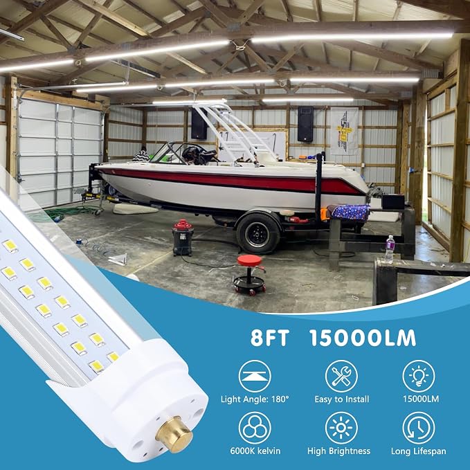 4-Pack, 8 Foot LED Bulbs, 100W 15000lm 6000K Cold White, Super Bright, T8 T10 - Image 7