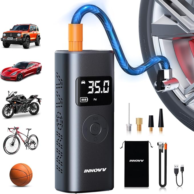 P1 Aluminum Tire Inflator Portable Air Compressor, 3X Faster 150PSI Cordless by INNOVV