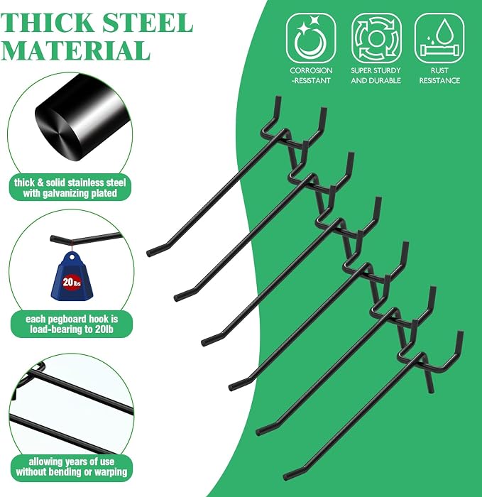 50Pcs 4"/10CM Pegboard Hooks Assortment Set, Metal Peg Board Hooks - Image 3