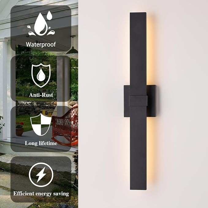 2-Pack Modern Outdoor Wall Light Exterior Black LED Patio Wall Light Fixture - Image 5