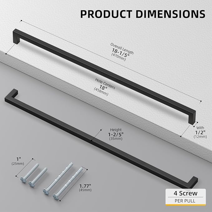goldenwarm 150 Pack 18INCH Black Cabinet Pulls Kitchen Cabinet - Image 2