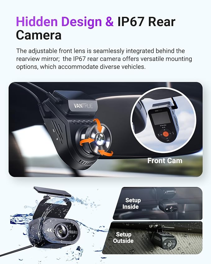 Vantrue S1 Pro Max 4K+4K Dash Cam Front and Rear, Dual 2160P Dash Camera - Image 7