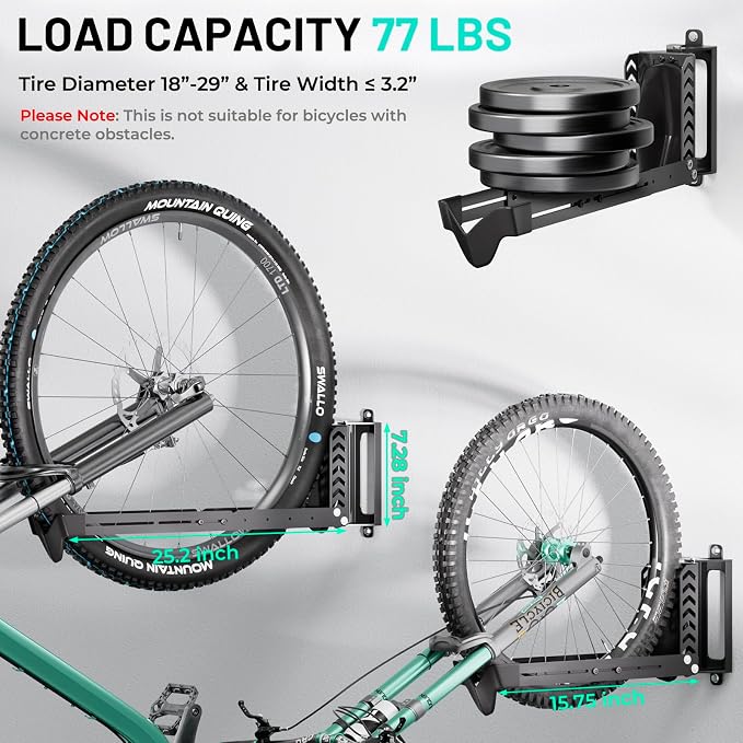 3-Pack Swivel Bike Rack Wall Mount, Bike Hangers - Image 2