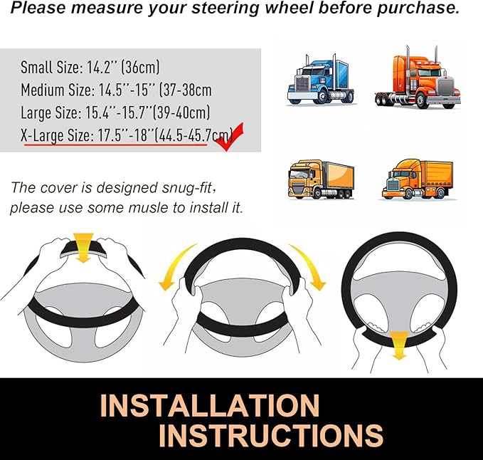 PINCTROT XL Size 17.5-18 Inch Comfy Grip Steering Wheel Cover - Image 6