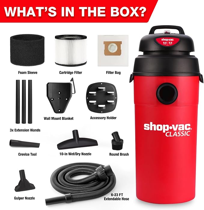 Shop-Vac 5 Gallon 5.5 Peak HP Wet/Dry Vacuum, Wall Mountable Compact Shop Vacuum - Image 8