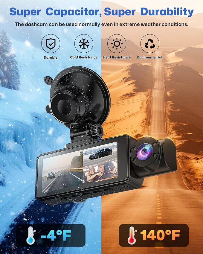 Dash Cam Front and Rear 2.5K/1440P, 3 Channel Dash Camera - Image 8