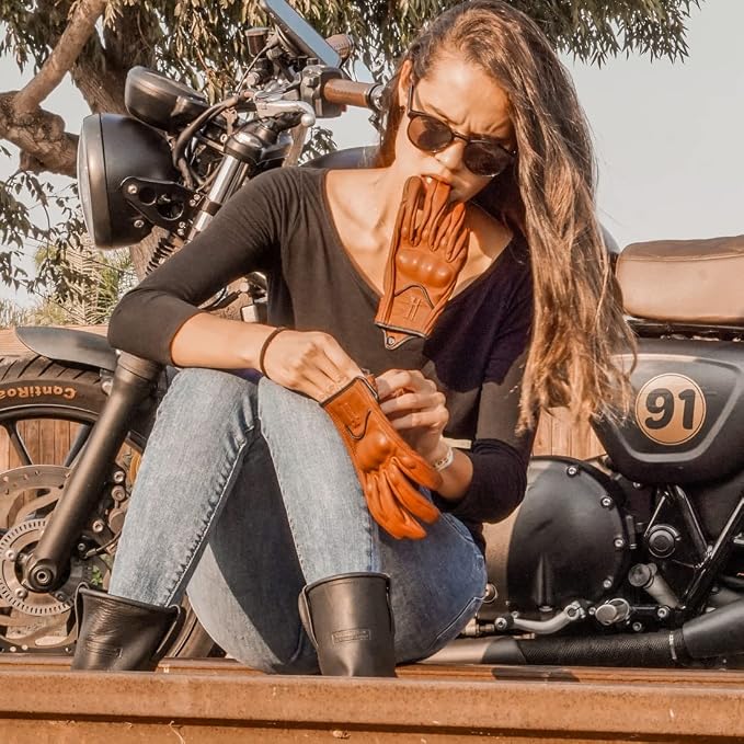 Harssidanzar Women's Motorcycle Gloves, Leather Motorcycle Gloves, Motorbike - Image 2