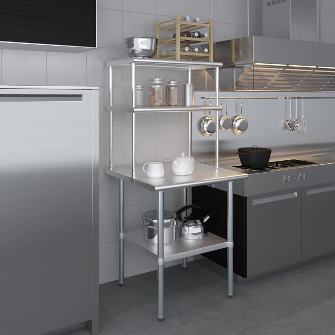 Amgood Stainless Steel Work Table Double Tier Overshelf | Metal Kitchen Prep - Image 7