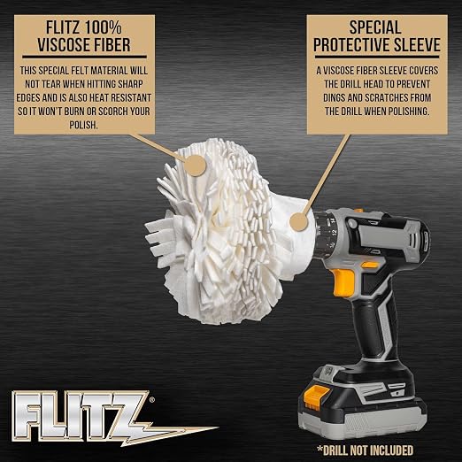 Flitz Buff Ball w/ 1.76oz Metal Polish Paste - 7in Drill Buffer Polisher - Image 3