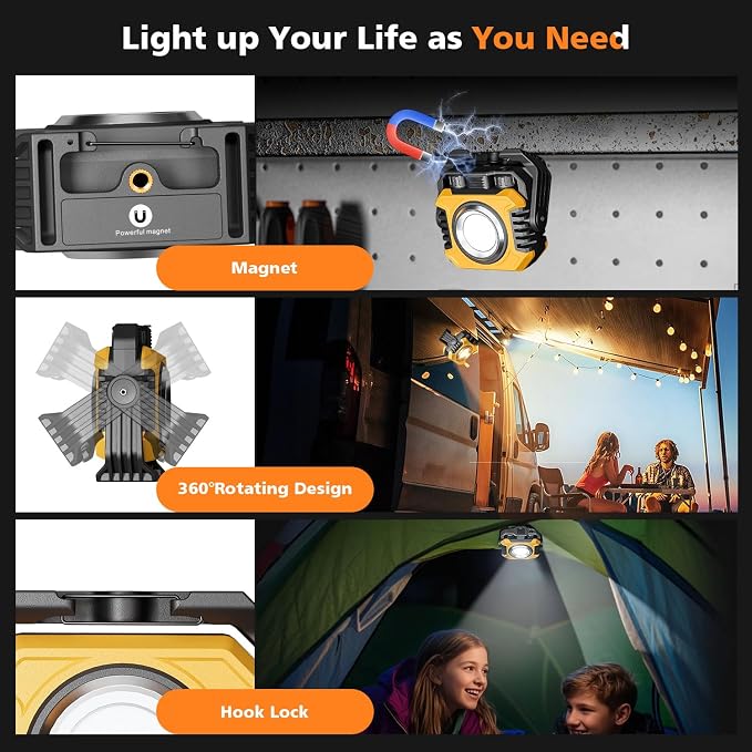Samyoung 2 Pack 2400LM Super Bright Rechargeable Work Light, 28 Hours Long - Image 8