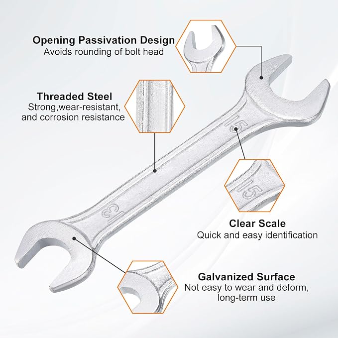 HARFINGTON 5pcs Double Open End Wrench 13mm x 15mm Metric 15 Degree Offset - Image 4