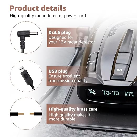 USB to DC3.5 Radar Detector Power Cable, USB C 5V-12V Power Cord Compatible - Image 2