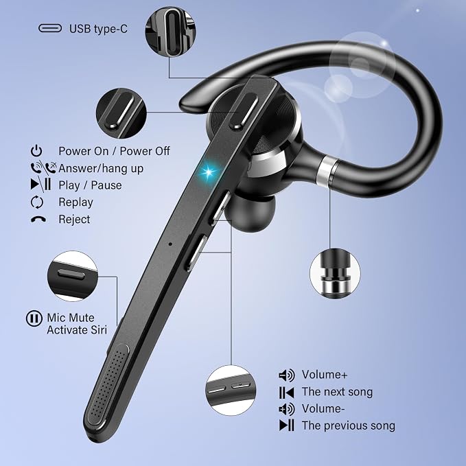 Bluetooth Headset, Wireless Bluetooth 5.3 Earpiece, 90Hrs Hands Free Headset - Image 7