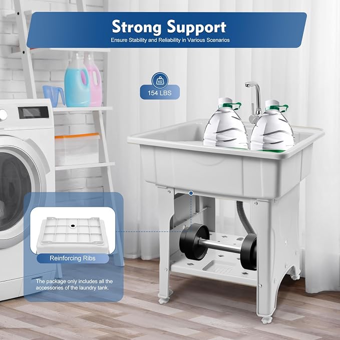 Freestanding Utility Sink Plastic Laundry Tub Spacious Sink - Image 3