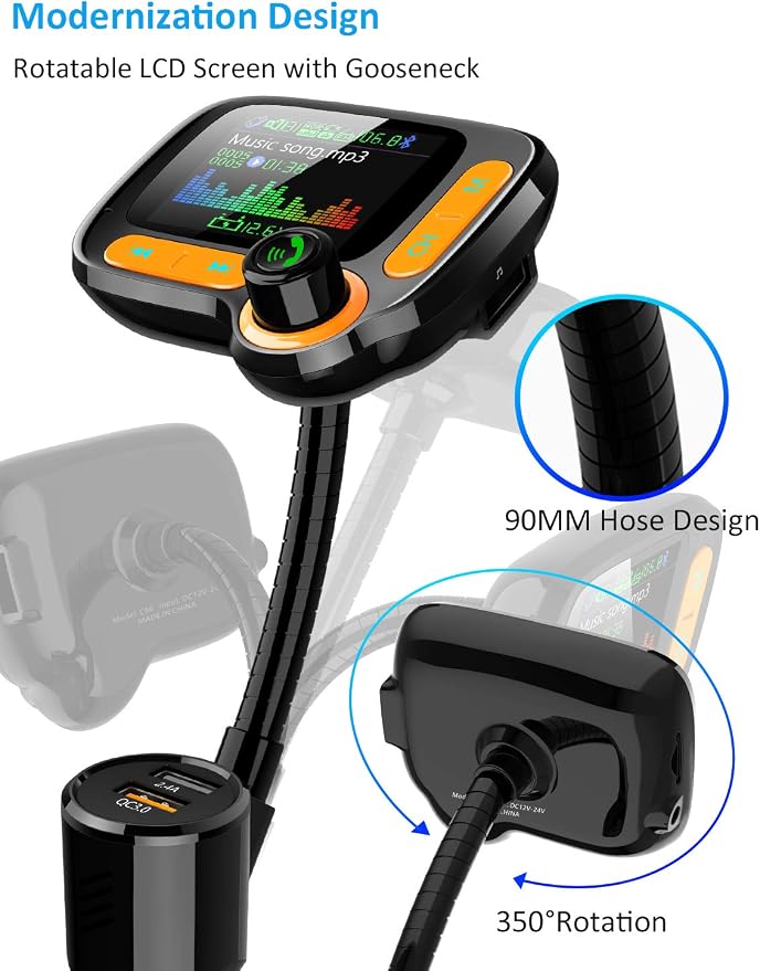 TSNAM Bluetooth FM Transmitter Car Adapter, Support Wireless Handsfree Call and - Image 5
