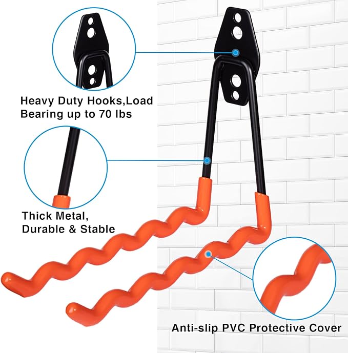 2 Packs Garage Wall Hooks, Wall-Mounted Heavy Duty Hanger Metal Badminton - Image 4