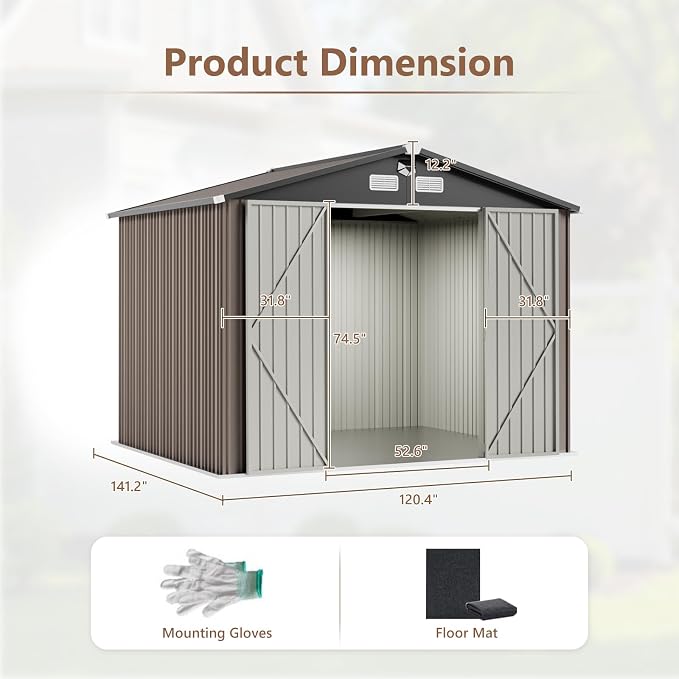 10x12 FT Outdoor Storage Shed, Metal Tool Sheds, Waterproof Outside Storage Shed - Image 2