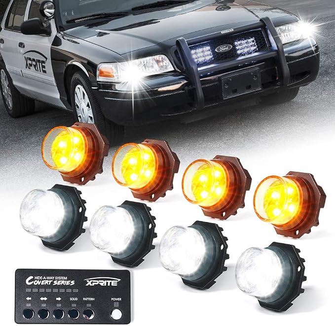Xprite White Amber LED Hideaway Strobe Lights Kit 20 Flashing Patterns by XPRITE
