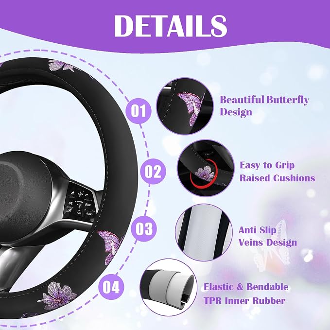 CAR PASS Butterfly Steering Wheel Cover and Waterproof Car Floor Mats, Sedans - Image 6