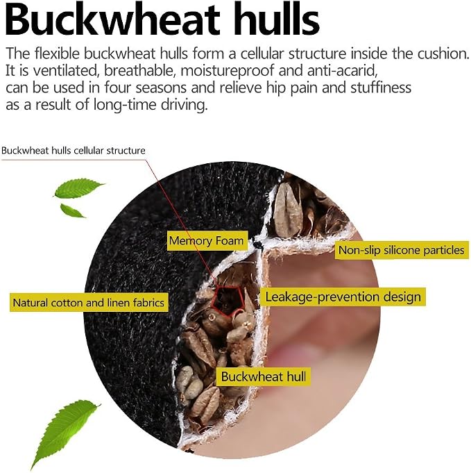 Car Seat Covers, Buckwheat Hulls Car Seat Cushion Covers Pad Mat, Ventilated - Image 4