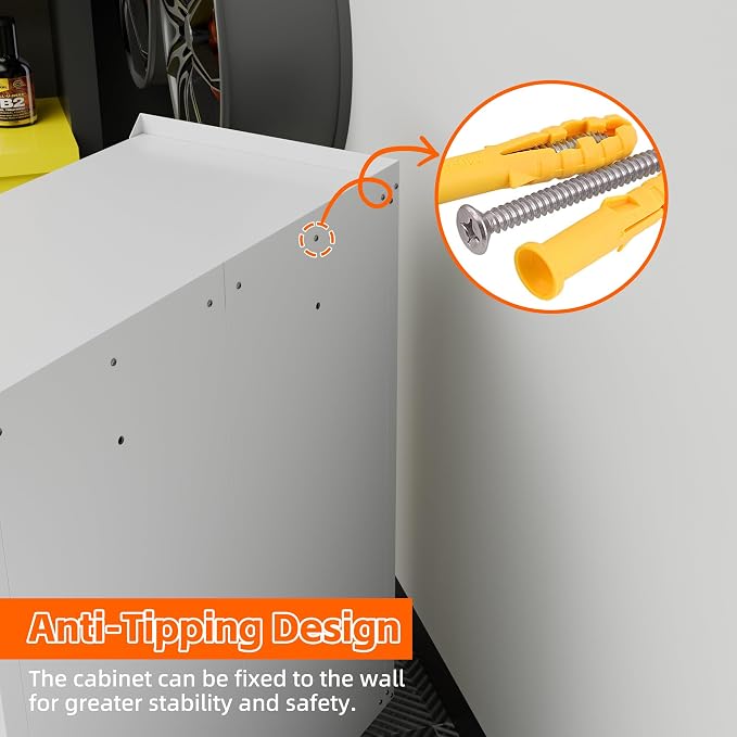 Garage Storage Cabinet with Wheels & Pegboard, 34.3" H Locking Metal Tool - Image 5