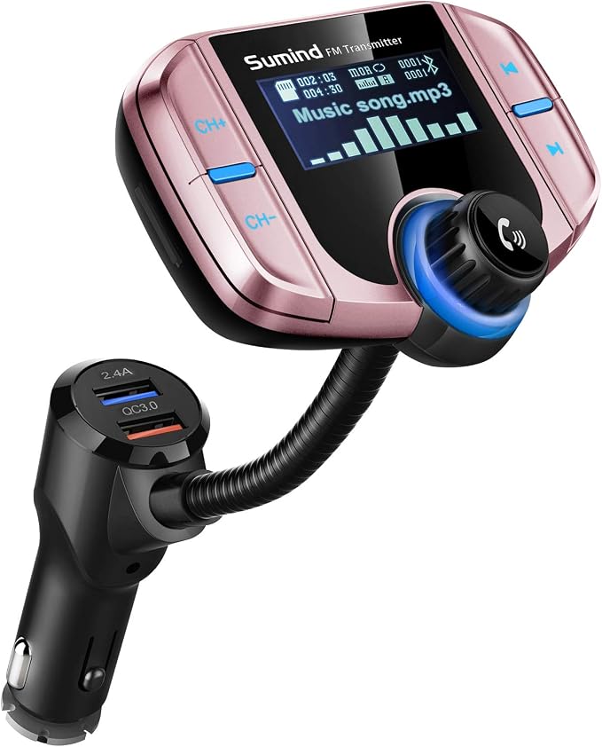 Upgraded Bluetooth FM Transmitter, Wireless Radio Adapter Hands Free Car Kit by Sumind