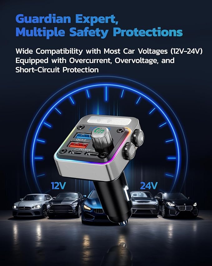 Nulaxy 54W Bluetooth 5.3 Car Adapter - Image 8