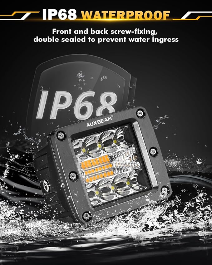Auxbeam LED Pods 3 Inch 72W Amber Fog Light, 6 Modes Strobe Cube Pod Light Bar - Image 4