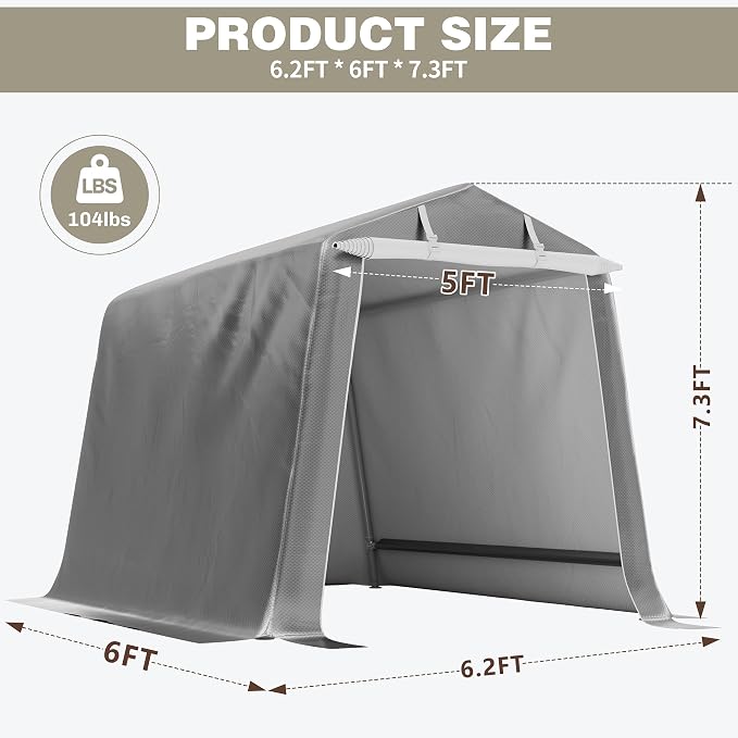 Shintenchi 6x6ft Outdoor Portable Storage Shelter Shed, Carport Storage Shed - Image 3
