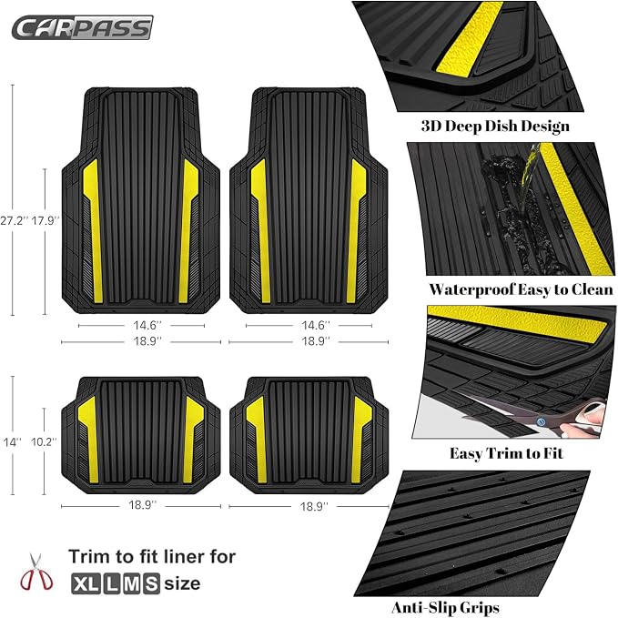 CAR PASS Yellow Car Mats Metallic, Aluminum Film All Weather Rubber Lemon - Image 4