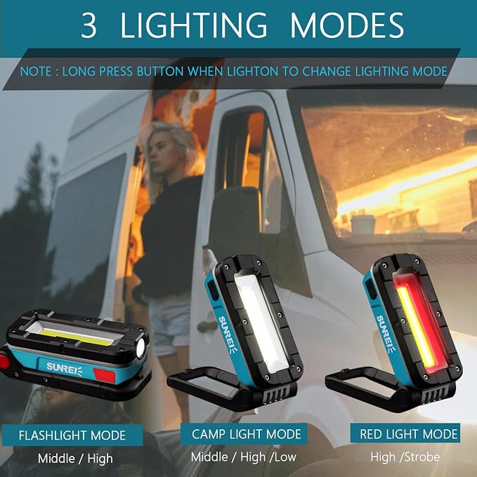 SUNREI LED Rechargeable Magnetic Work Lights COB Mechanic Lights, 1100 Lumens - Image 5