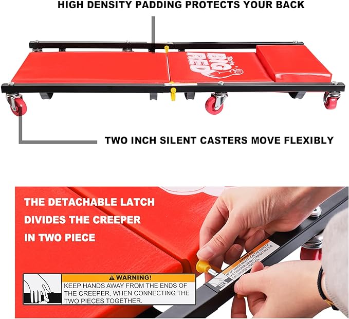 BIG RED 36" 2-Piece Padded Rolling Garage/Shop Creeper, Mechanic Cart - Image 5