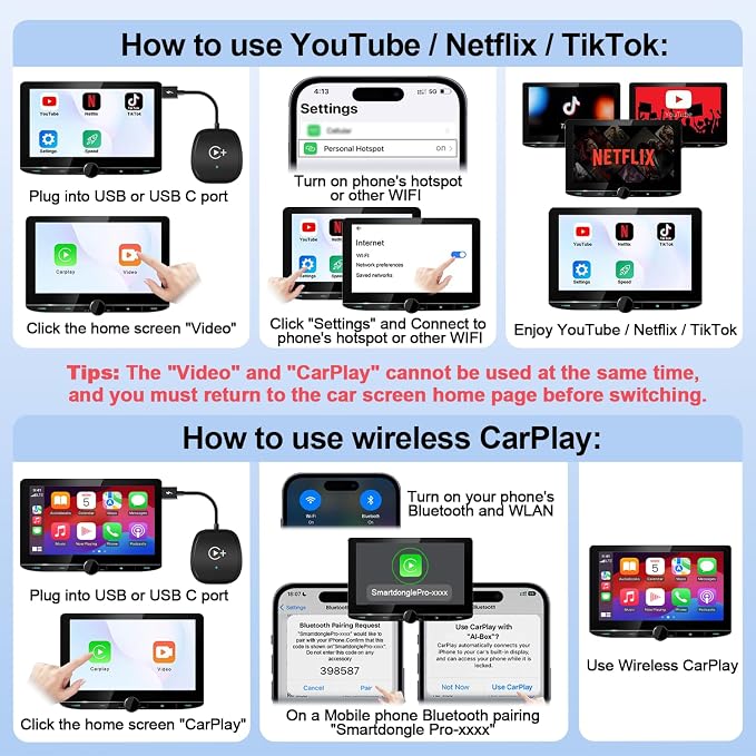 Wireless CarPlay Adapter, CarPlay Wireless Adapter Supports Netflix, and Tiktok - Image 6