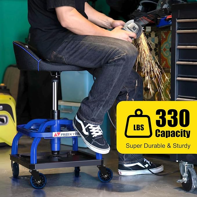 Rolling Stool with Blue Wheels, Heavy Duty Garage Work Mechanic Rolling Shop - Image 8