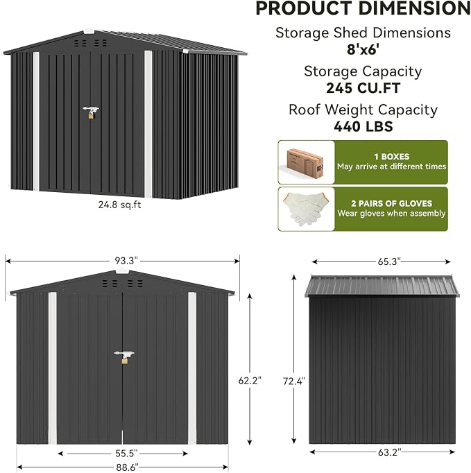 COMHOMA Shed Outdoor Storage Shed Metal, Lockable Doors Tool Sheds - Image 8