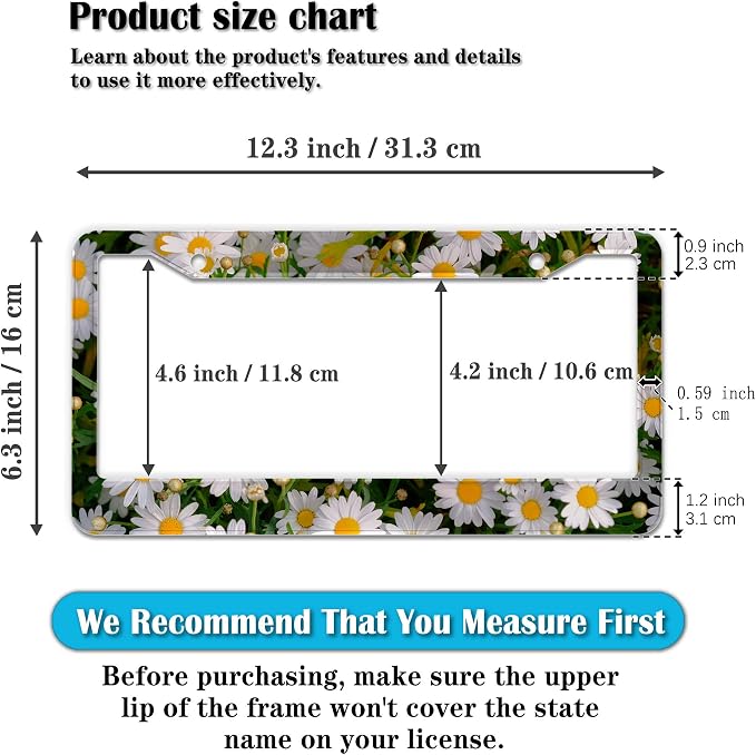 Fun License Plate Frame Cover Multicolor License Plate Frames Daisy Flower - Image 2