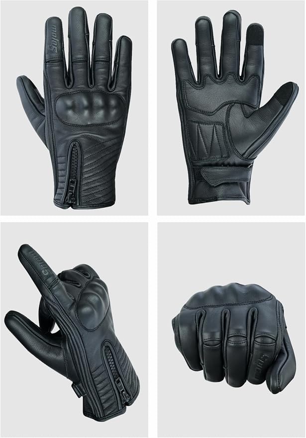Full Finger Leather Motorcycle Gloves - Image 2