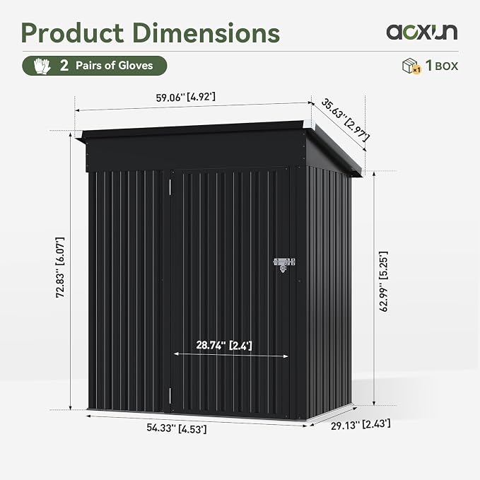 Aoxun 5x3FT Outdoor Shed Metal Storage Shed - Image 8