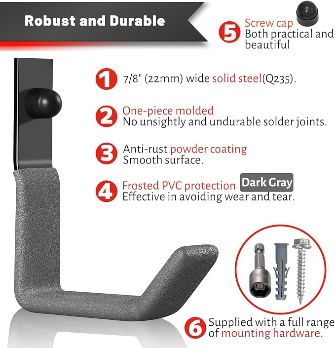 Garage Hooks for Hanging Heavy Duty, Ladder Hooks for Garage Wall Hanger - Image 4