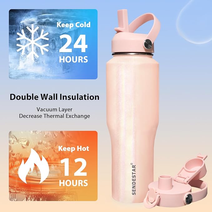 SENDESTAR 32oz Stainless Steel Water Bottle, Double Wall Vacuum Insulated Bottle - Image 2