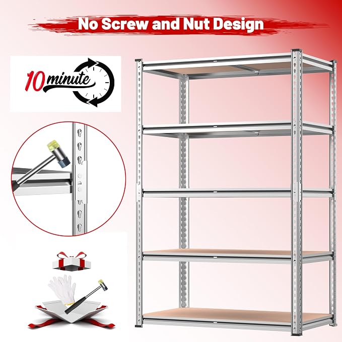 REIBII 2020LBS Garage Shelving Heavy Duty 5-Tier Storage Shelves Adjustable - Image 8