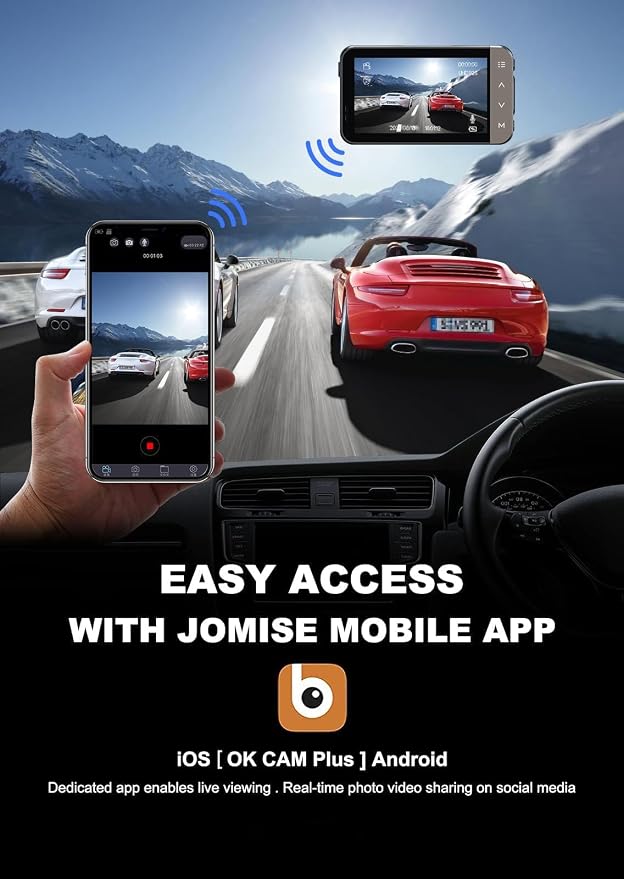 JOMISE Dash Cam Front and Rear 4K+1080P, Starvis Sensor, Built-in GPS, Night - Image 5