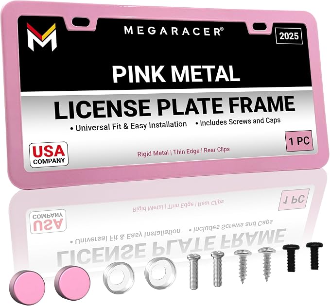 Premium Princess Pink License Plate Frame – 1 Pack, Rust-Free Stainless Steel by MegaRacer